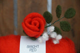 Needle Felted Rose Bright Red Colour