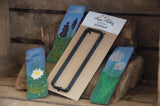 A rectangular bookmark shape with woodland bookmark examples