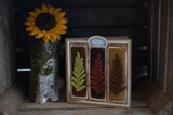 Autumnal Card with needle felted fern toppers and 3 needled felted panels with sunflower decoration